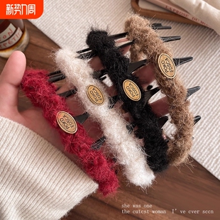 新年红色毛线金标波浪发箍女高颅顶带齿防滑发卡气质压发头箍头饰