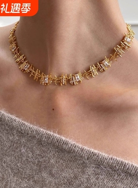 原创小众设计复古编织锆石项链女高级感轻奢choker锁骨链女颈链