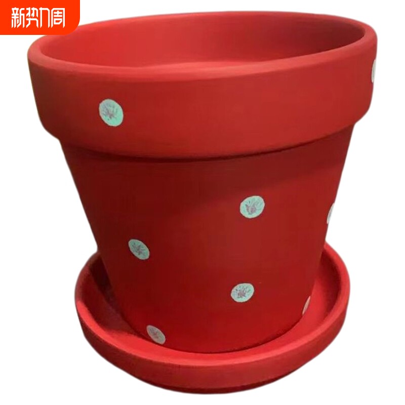 陶土多肉花盆绿植陶瓷透气吸水盆蝴蝶兰盆栽大口径红陶盆波点桌面