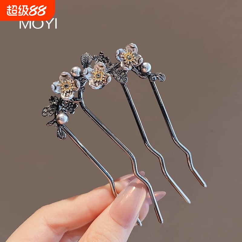 新中式高级感轻奢花m朵插梳盘发U型发簪国潮古风簪子发杈头饰发饰