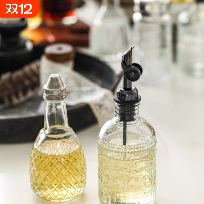 复古酒瓶食用油浮雕玻璃瓶空瓶轻奢厨房分装瓶北欧玄关设计感油瓶