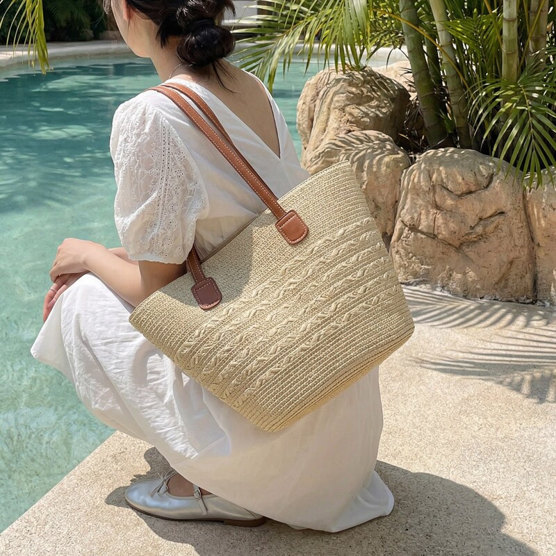 金玉鸟包包女款2026新款时尚托特包大容量网红草编织包海边度假风