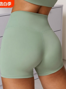 欧美蜜桃提臀运动短裤女速干瑜伽服紧身三分裤高腰健身绿色黑色