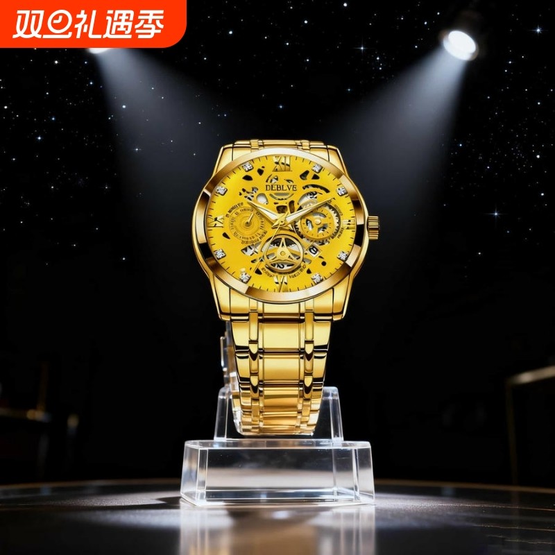 全自动男表手表男款机械风全自动防水数字双日历防水腕表男高级感