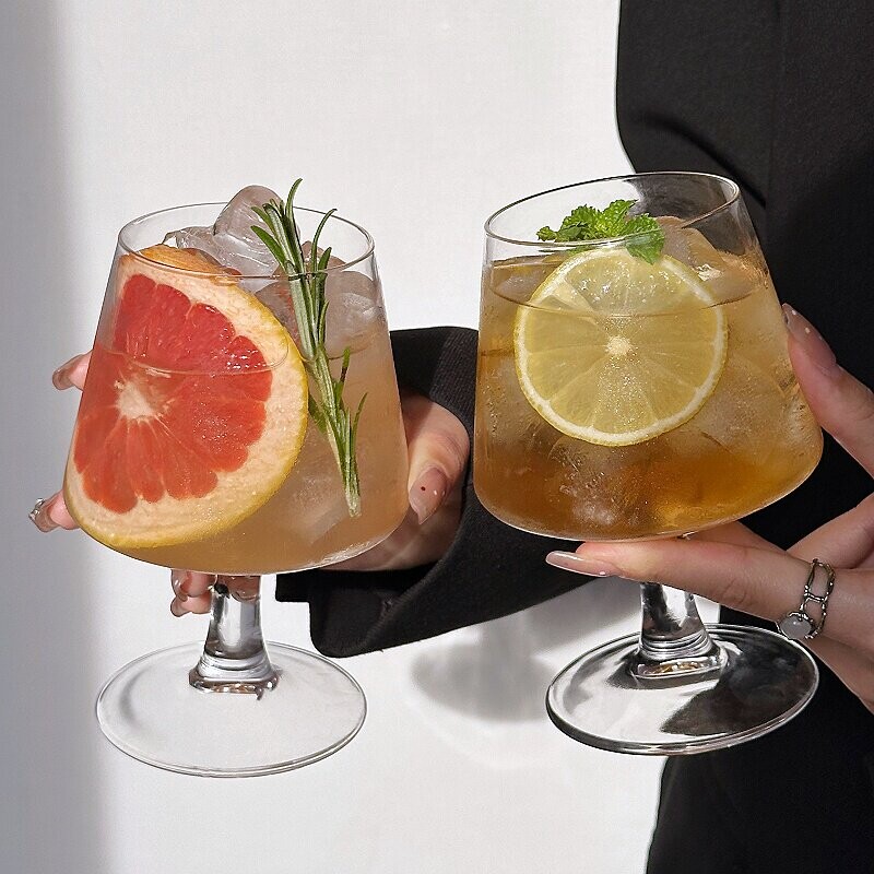 ins高脚水果茶杯玻璃杯网红新款果汁气泡水杯白兰地杯冷饮料杯子