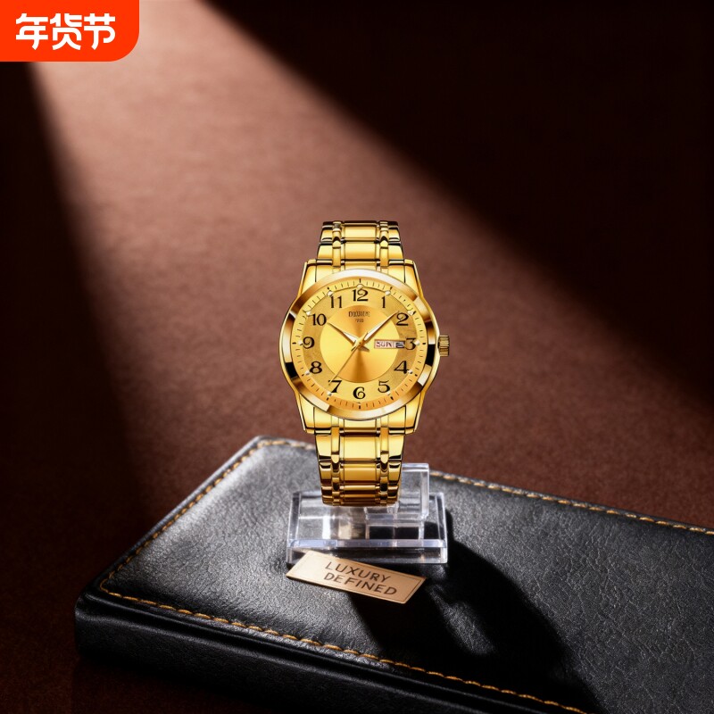 手表男款防水高级感全自动男表数字双日历防水腕表男机械风全自动