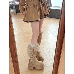 厚底两穿毛毛雪地靴女2025冬季 显瘦东北靴子高筒加绒不过膝长筒靴