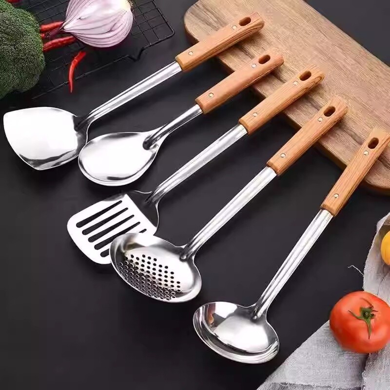 厨房不锈钢锅铲加厚家用长柄厨具勺子煎铲炒菜铲子漏勺汤勺防烫
