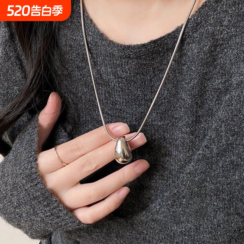 简约银色水滴钛钢项链女2025新款高级感不掉色长款毛衣链装饰配饰