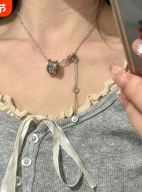 V金镀18K小蛮腰弹簧项链女男女情侣黑陶瓷慈善款锁骨链不掉色钛钢