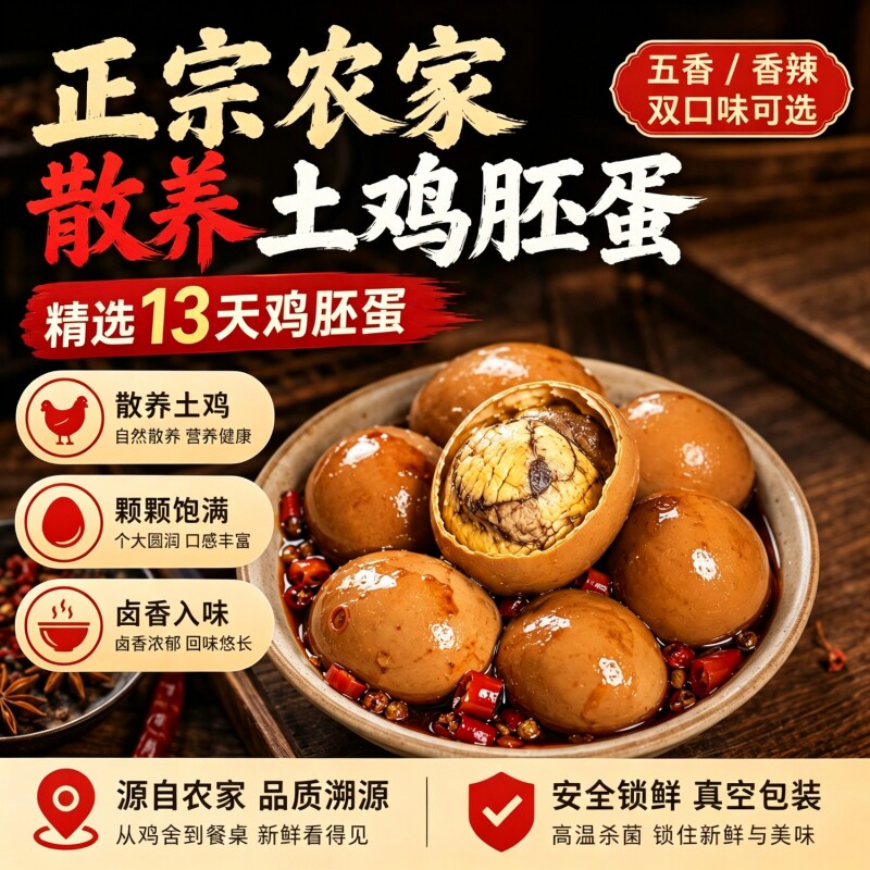 土鸡活珠子开袋即食40枚新鲜13天香辣五香鸡胚蛋熟毛鸡蛋零食麻辣图片