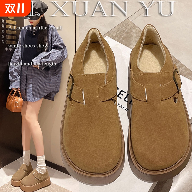 高级感厚底全包加绒勃肯鞋2025新款秋冬季一脚蹬复古单鞋博肯单鞋