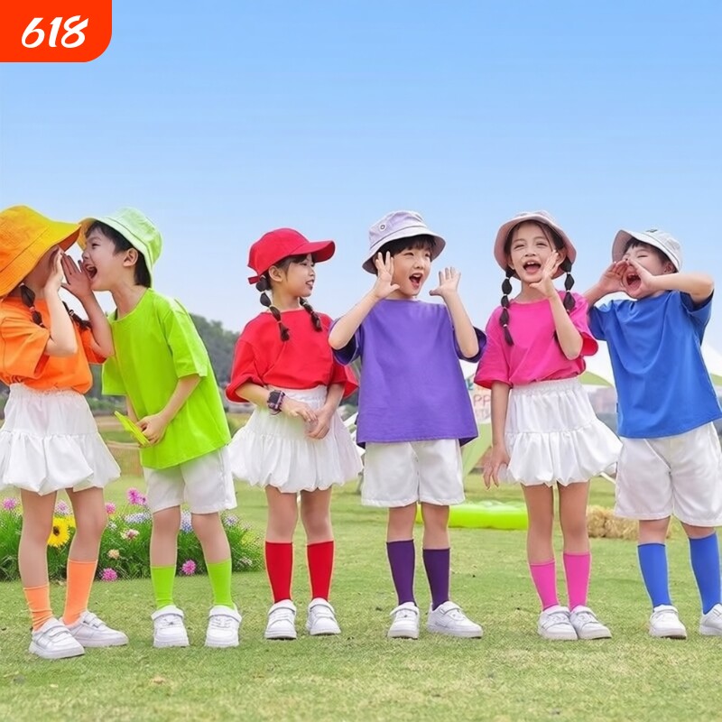 六一儿童演出服装幼儿园舞蹈糖果色毕业照T恤小学生啦啦队表演服