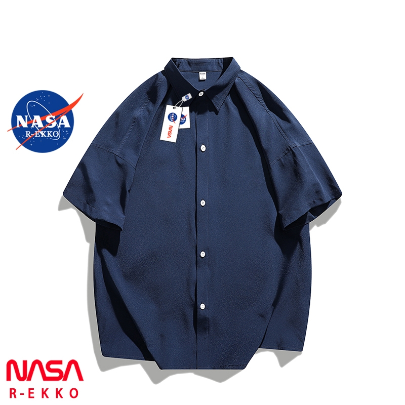 NASA联名冰丝短袖衬衫男夏季薄款宽松休闲衬衣潮牌高级感男装外套 男装 衬衫 原图主图