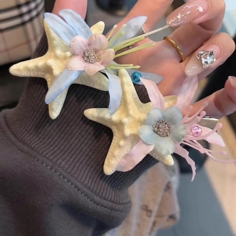 超仙春夏海星花朵抓夹发夹后脑勺盘发鲨鱼夹侧边海边旅游发卡发饰