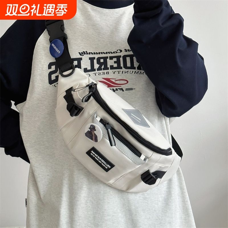 斜挎包男日系工装风运动腰包新款休闲百搭学生骑行单肩背包潮胸包
