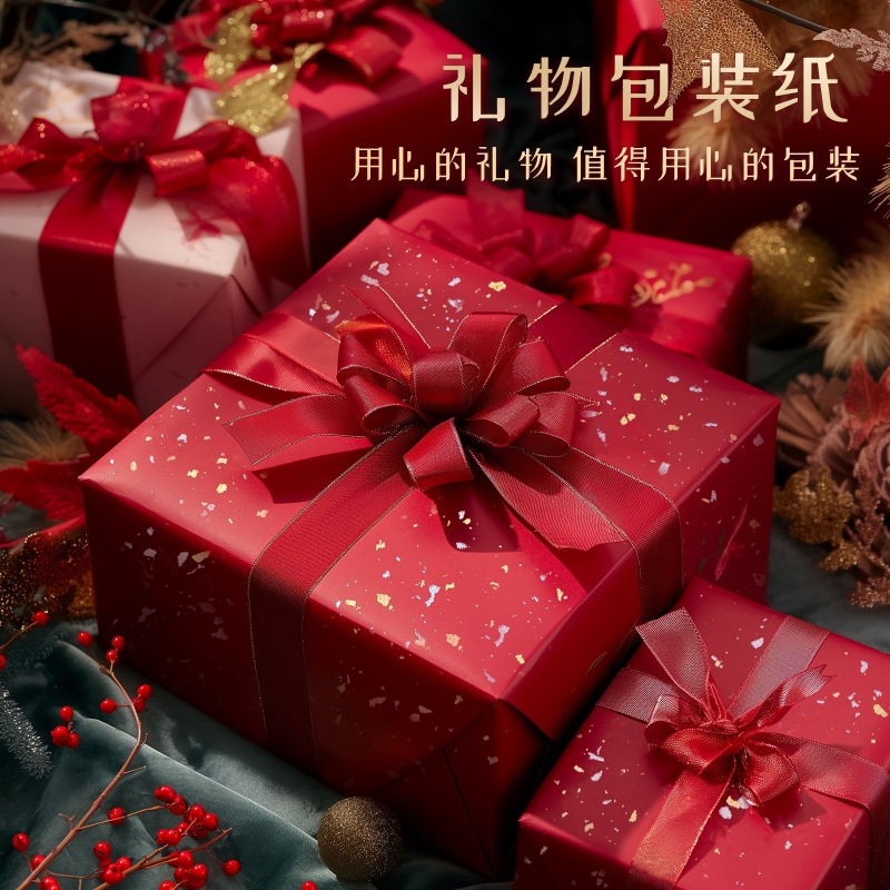 礼物包装纸生日礼物男生女生复古超大尺寸开学礼品盒包装纸高级感丝带ins包书纸花束打包材料情人节红色结婚