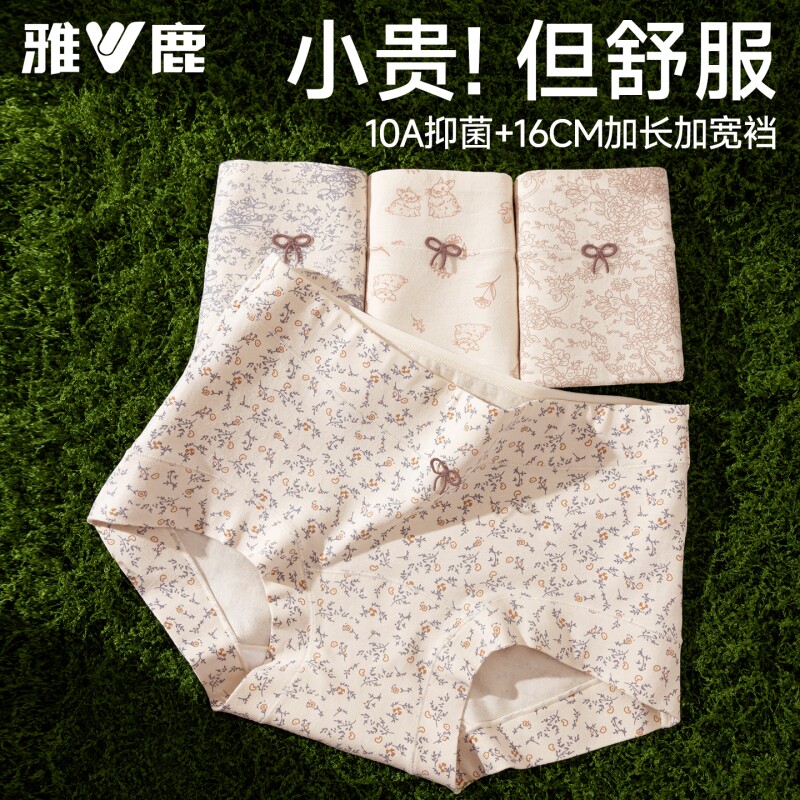 雅鹿平角内裤女士纯棉a类女生全棉抗菌裆四角短裤头女式  多规格