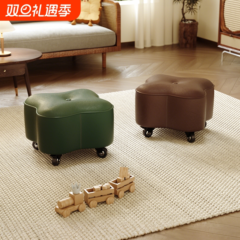 万向轮小凳子家用矮凳实木靠背椅子带滑轮坐凳溜溜板凳换鞋凳移动