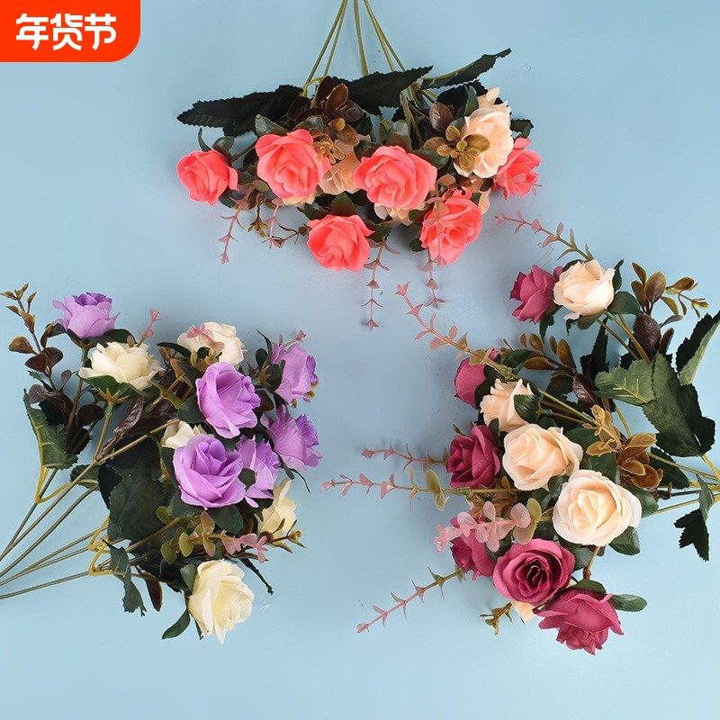 仿真钻石玫瑰12头把束绢布装饰手捧花布置摆件人造花氛围高级花卉