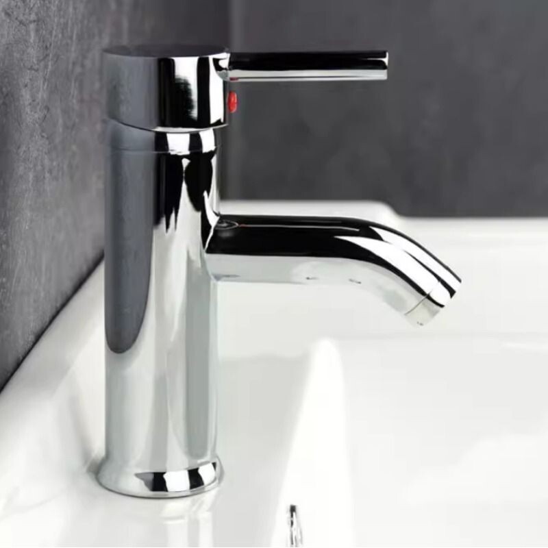 陶瓷面盆全铜台盘冷热水龙头不锈钢单孔圆体冷热两用龙头60cm软管