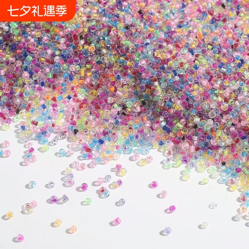 234mm染芯米珠玻璃串珠散珠子手工diy手链刺绣流苏材料配件彩色