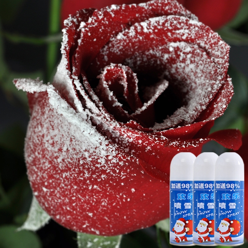 圣诞节鲜花喷雪不融化假雪道具玫瑰花粗雪喷雪花白色鲜花喷漆装饰