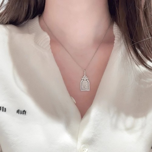 高质量幸福之门闪钻城堡锁骨项链女高级感小众精致配饰V金镀k白金