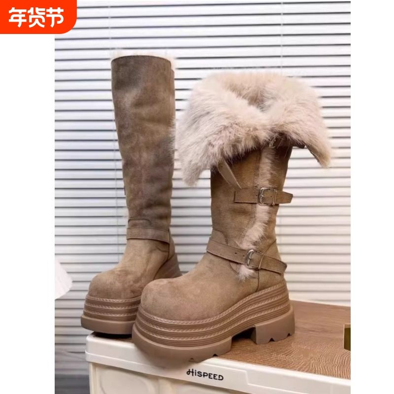 小个子增高厚底长筒靴超高跟骑士靴女2025冬季加绒保暖时装靴棉靴,女鞋,时尚雪地靴,淘宝优惠券,粉丝福利购,淘宝优惠卷