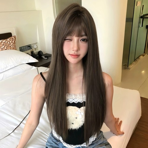 假发女长发长直发空气刘海Lolita圆脸甜美自然夏天薄款网红JK全头