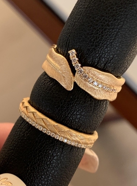 925轻奢高级复古水波纹排钻戒指树叶镶钻个性百搭小众设计食指戒