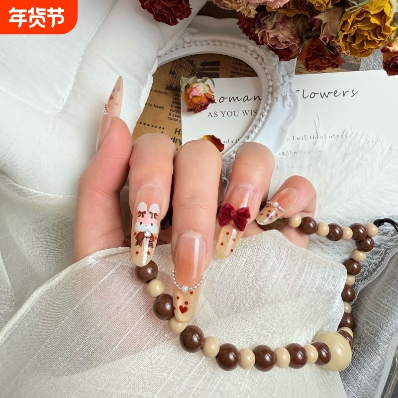 红丝绒蝴蝶结穿戴甲卡通小兔子美甲波点爱心长款可爱长椭美甲甲片,彩妆/香水/美妆工具,穿戴甲/甲片,淘宝优惠券,粉丝福利购,淘宝优惠卷