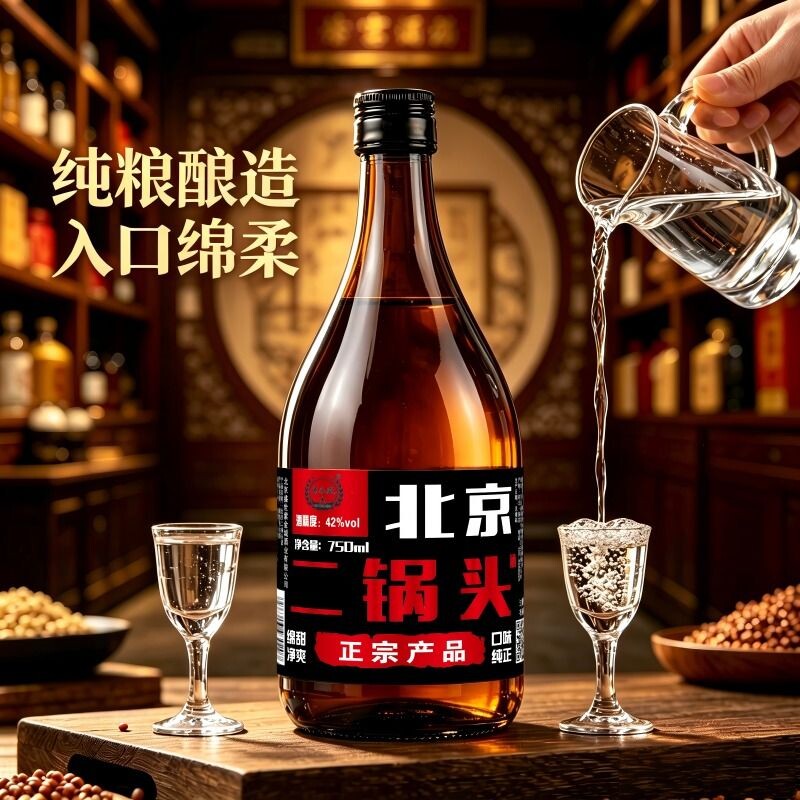 北京二锅头42度一斤半装750毫升6瓶浓香型白酒固态纯粮口粮酒包邮