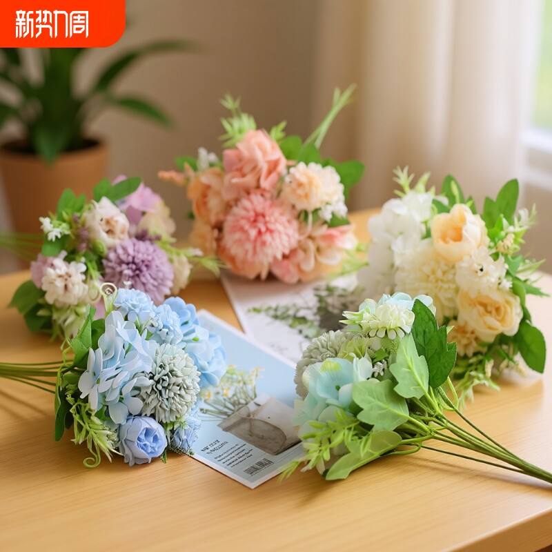 仿真花假花塑料花小花束玫瑰婚礼客厅餐桌摆件摆设绢花摆放单支