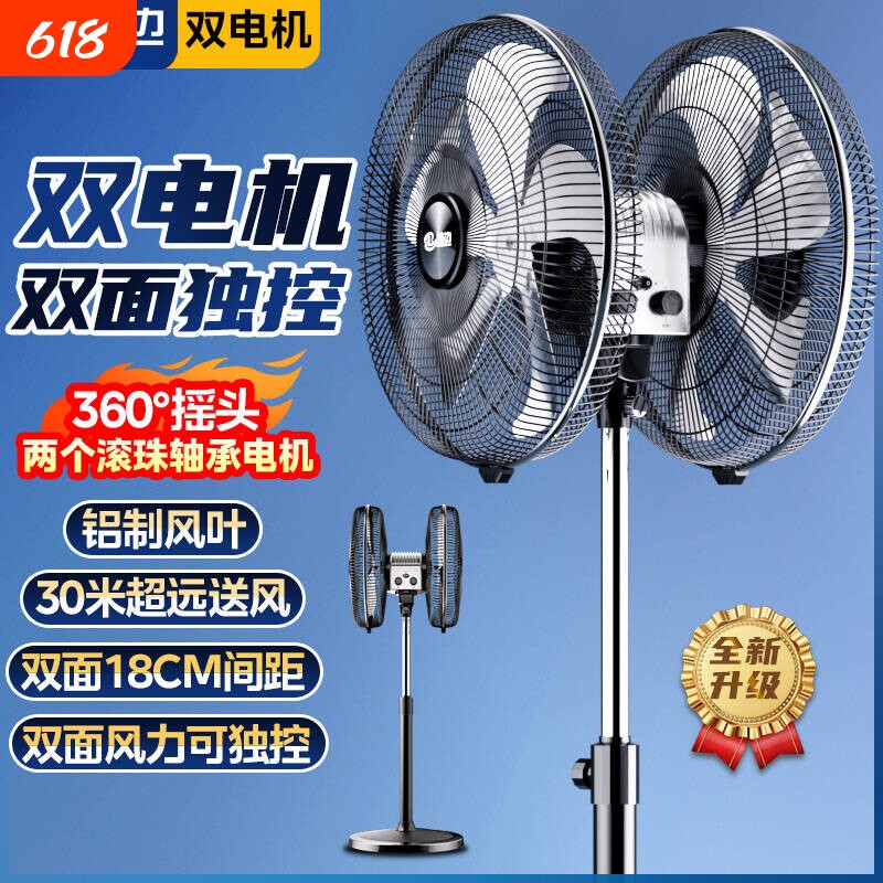 林边双头电风扇双面独控强力工业扇工地工厂商用大排档360度摇头