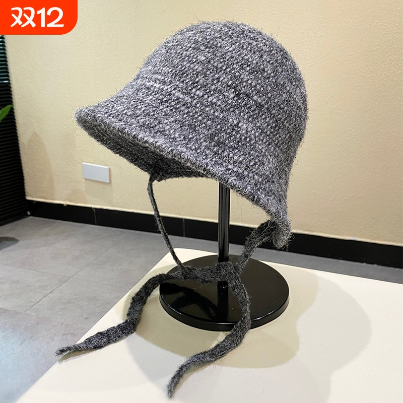 韩版ins日系复古后开叉系带针织渔夫帽女遮阳防晒百搭显脸小盆帽
