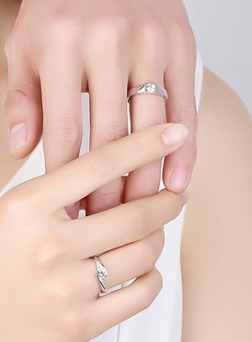 s925纯银开口镶钻情侣戒指一对活口对戒表白求婚结婚情人节送女友