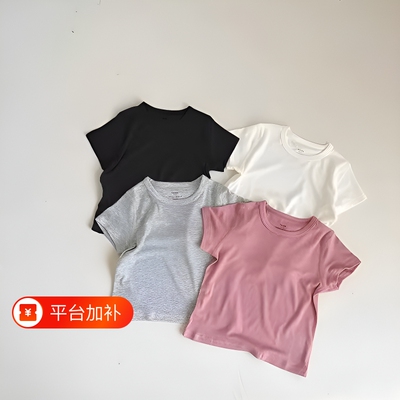 女童夏季薄款短袖T儿童纯色半袖