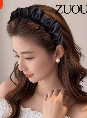 宽边发箍高颅顶显脸小发卡带齿头箍黑色高级感发捆女蓬松波点布艺