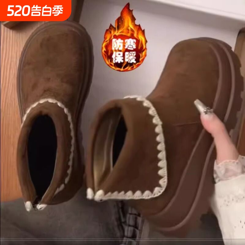 小个子加绒保暖短靴女增高雪地靴2025新款百搭厚底勃肯棉短靴短筒