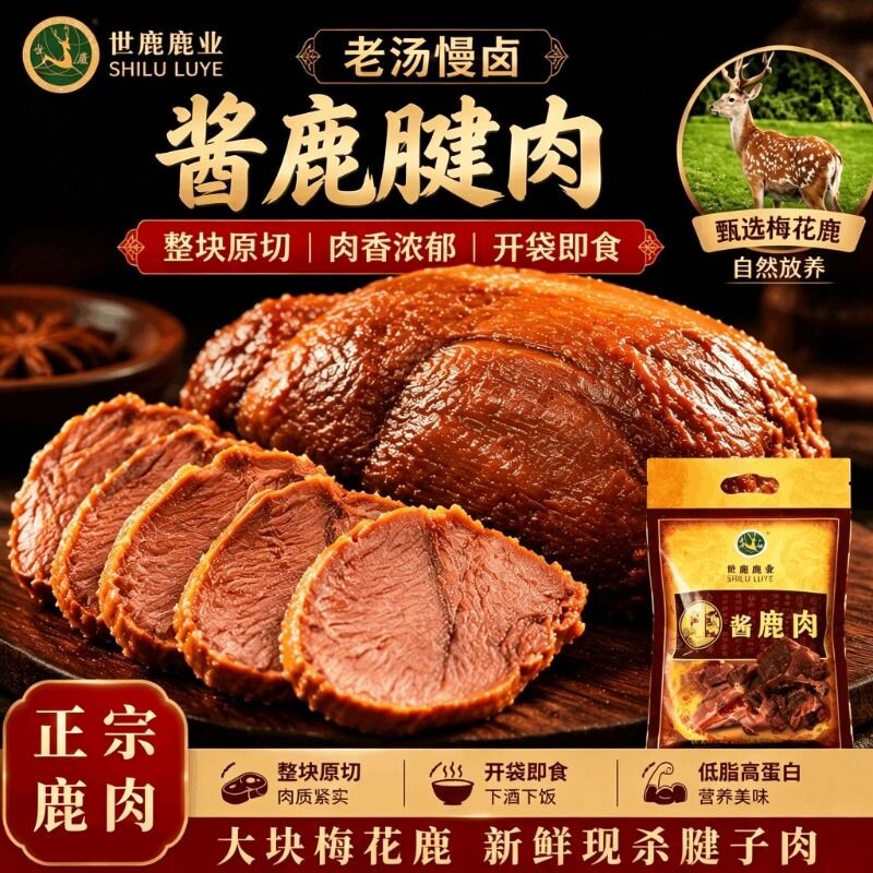 酱鹿肉五香梅花鹿腿肉真鹿腱子肉熟食新鲜原切真空包装送礼礼盒
