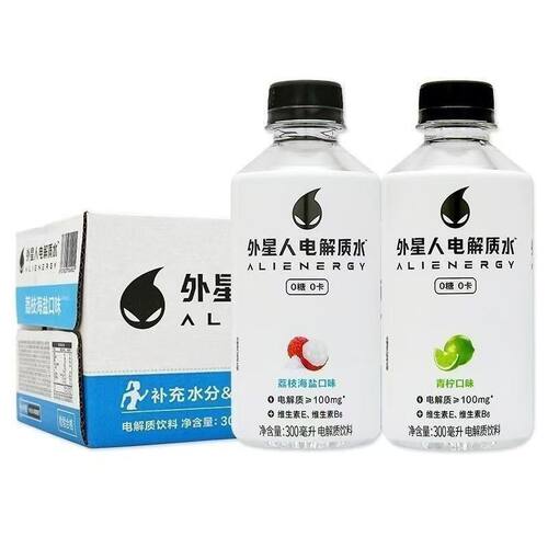 外星人电解质水青柠味荔枝海盐0糖0卡迷你装运动补水300ml*12瓶