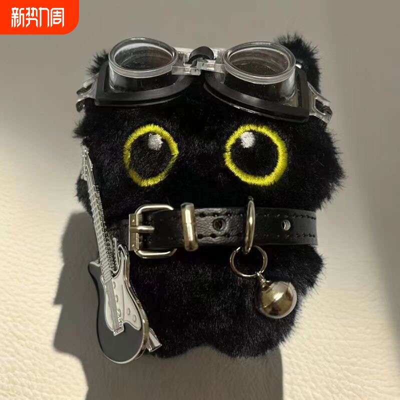 新款朋克风黑猫玩偶毛绒公仔挂件可爱猫咪包包挂饰情侣礼物学生
