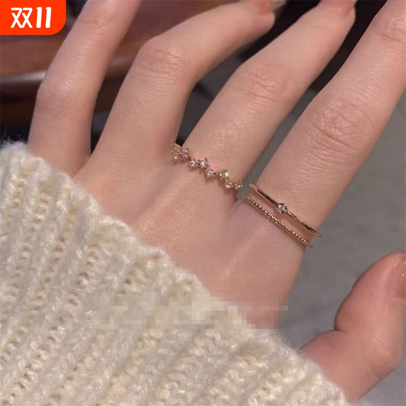 超显白轻奢玫瑰金戒指高级设计精致锆石食指简约戒指指环ins小众
