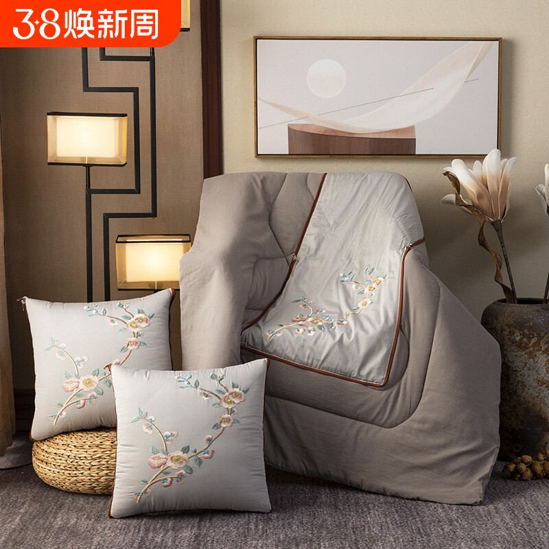 中式刺绣全棉抱枕被子两用办公午睡夏季汽车内靠垫枕头车载小被子