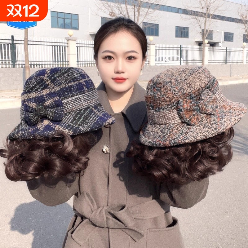 假发帽子女新款中老年洋气妈妈渔夫帽子时尚礼帽全头套帽骑行登山