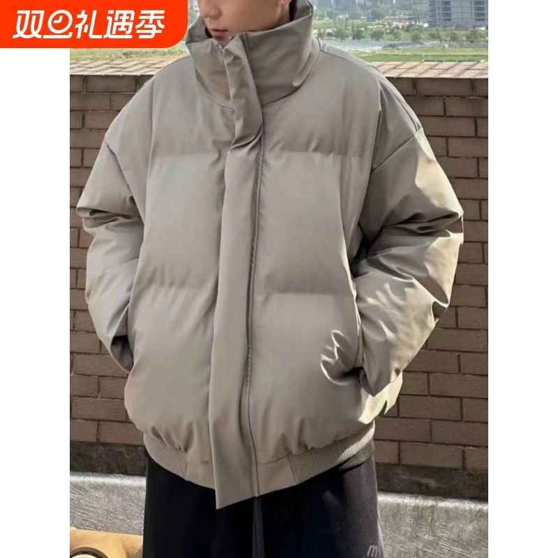 户外美式短款羽绒服男冬季立领三防重型防寒保暖面包服皮外套哑光