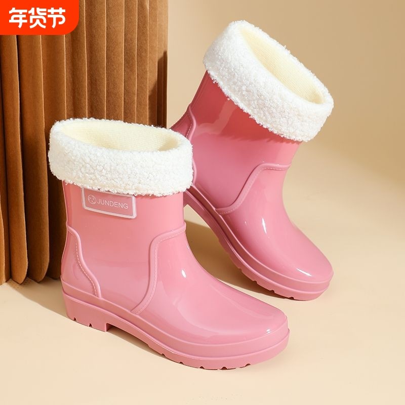 中筒时尚水鞋耐磨雨靴厨房成人保暖胶鞋女士工作防滑防水短筒雨鞋