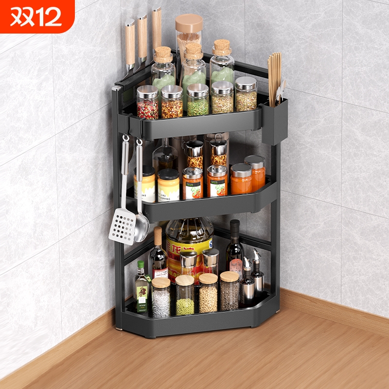 厨房转角置物架调味瓶刀具筷子免打孔收纳架台面墙角三角架调料架