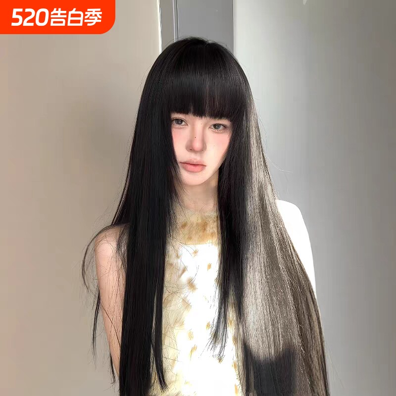 假发女长发80cm黑色超长直发lolita齐刘海自然仿全真发jk